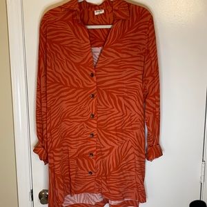 Orange zebra print shirt dress